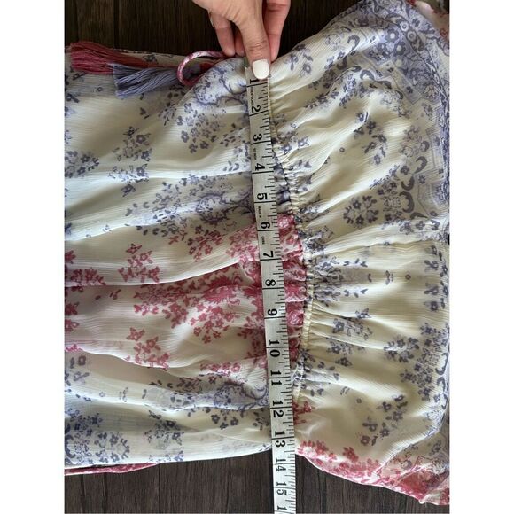 Knox Rose Chiffon Multicolored V-Neck Midi Dress Ruffle Tassel Boho Size Small - Picture 14 of 15